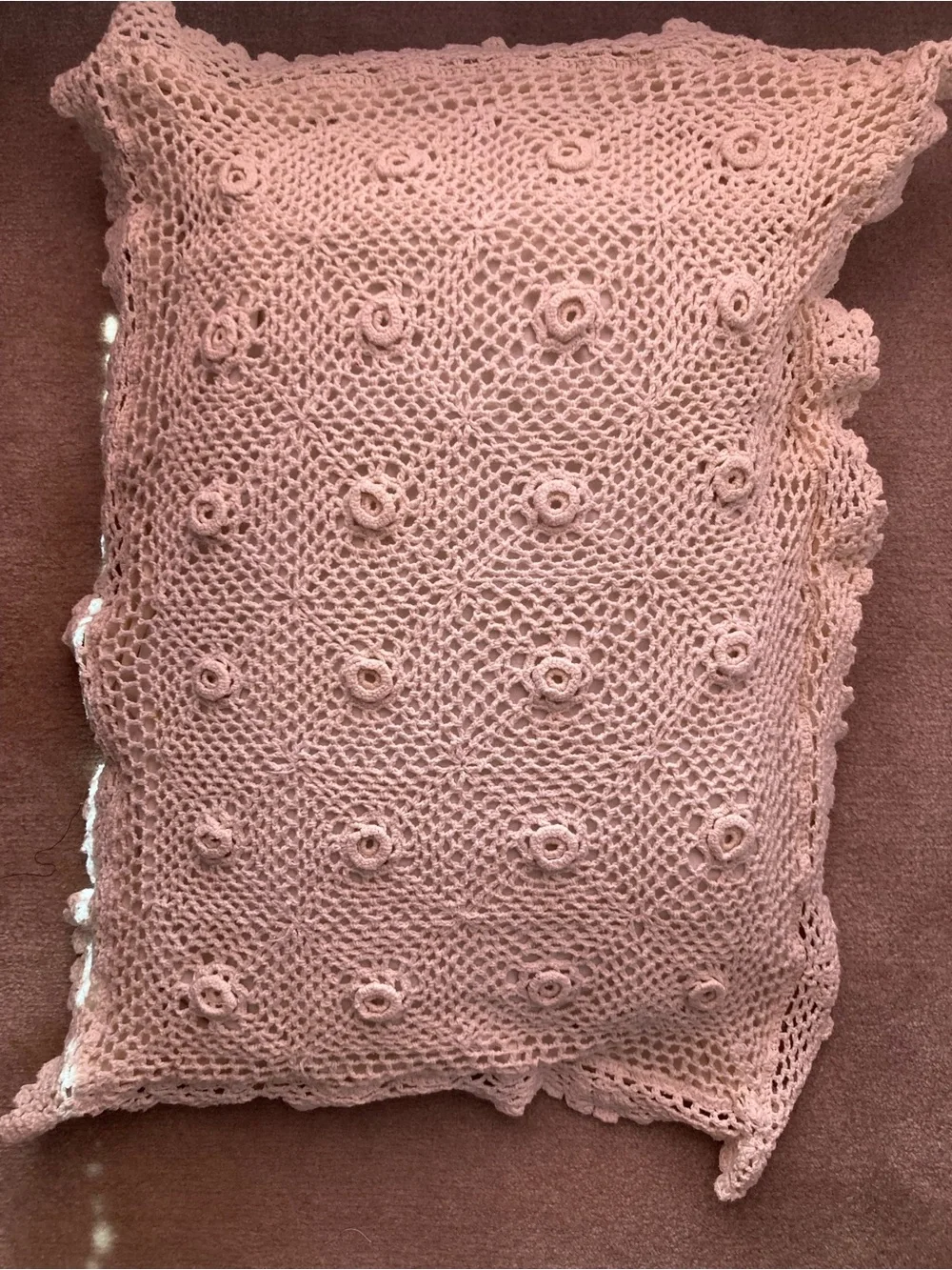 Handmade Crochet Accent Pillow - Cream